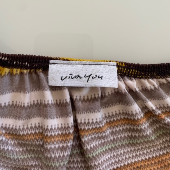 Viva You | Multicolor Brown Striped Midi Dress | 2000s Cape Sleeve V-Neck Size S - Picture 8 of 8